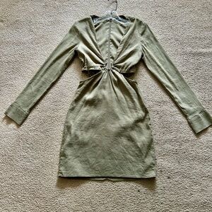 Zara Olive Twist-Front Long Sleeve Mini Dress